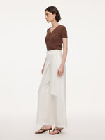 Lyocell Acetate Linen Blend Tie Front Women Pants GOELIA