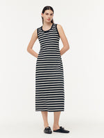 Black And White Stripe Women Knit Vest Maxi Dress GOELIA