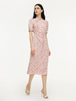 Floral Print Side Twist Women Qipao Midi Dress GOELIA