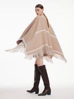 [Preview] Cashmere Wool Contrast Border Fringed Poncho GOELIA