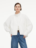 Cotton Blend Bubble Hem Women Crinkle Cropped Zip Jacket GOELIA