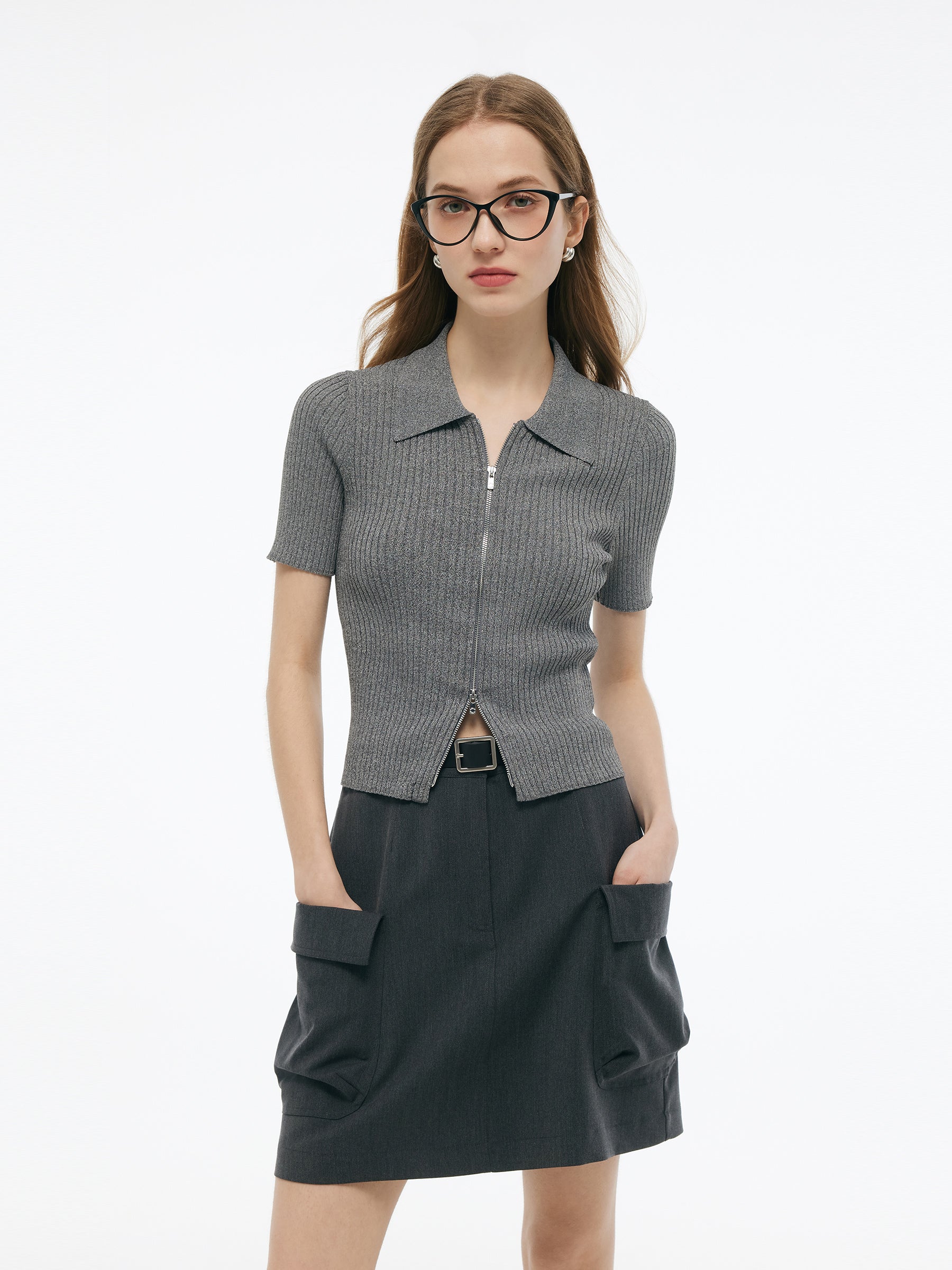 Tencel Blend Zip-Up Women Slim Fit Cardigan GOELIA
