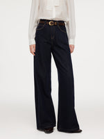 100% Cotton Denim Women Wide Leg Jeans With Belt GOELIA