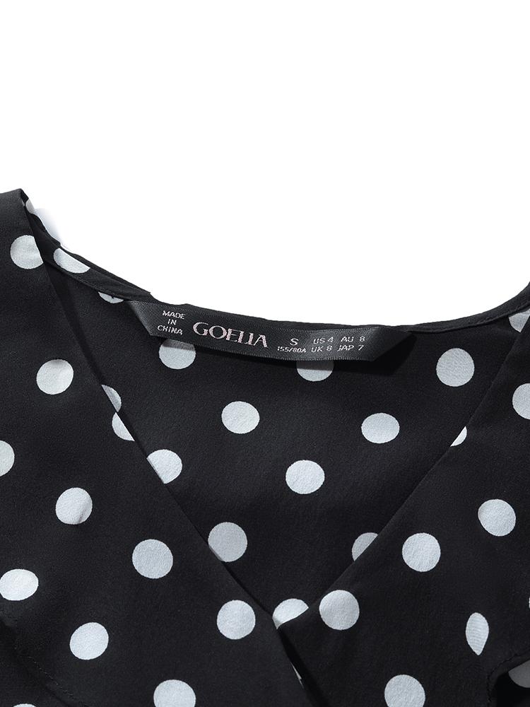 Mulberry Silk Polka Dots Ruffle Women Blouse GOELIA