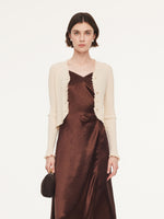 Cotton Mulberry Silk Blend Ruffle Trim Women Cardigan GOELIA