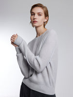 Wool Blend Shimmer Ribbed Women Crewneck Sweater GOELIA
