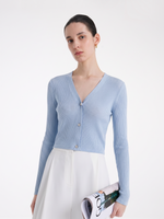 Tencel-Silk Blend Knitted V-Neck Women Cardigan GOELIA