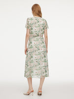 10MM Mulberry Silk Floral Print Ruffled Sleeve Women Wrap Maxi Dress GOELIA