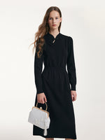 Tencel Wool Cheongsam Button Gathered Waist Women Qipao Dress GOELIA