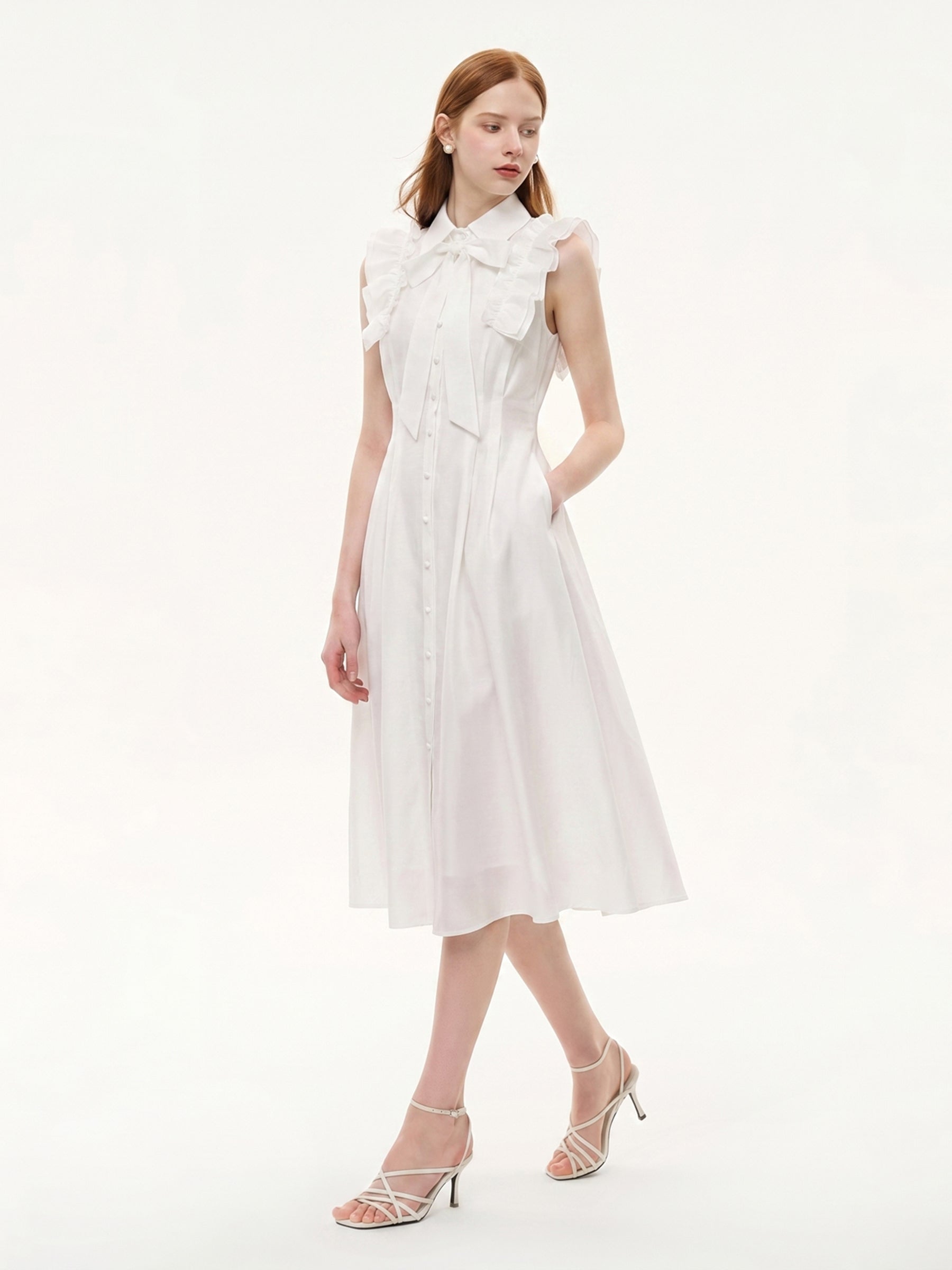 Lyocell Blend Ruffle Women Maxi Dress With Ribbon And 100% Cotton Lining GOELIA