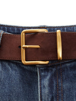 [Preview] Cotton Denim Women Curved Leg Jeans With Belt GOELIA