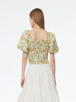 Cotton Floral Print Women Smocked Top GOELIA