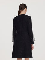 Wool Blend Tweed Sequins Women Long Sleeve Mini Dress GOELIA