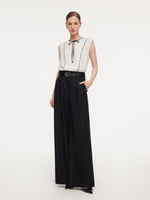 Acetate Blend Tie Front Contrast Trim Women Tank Top GOELIA