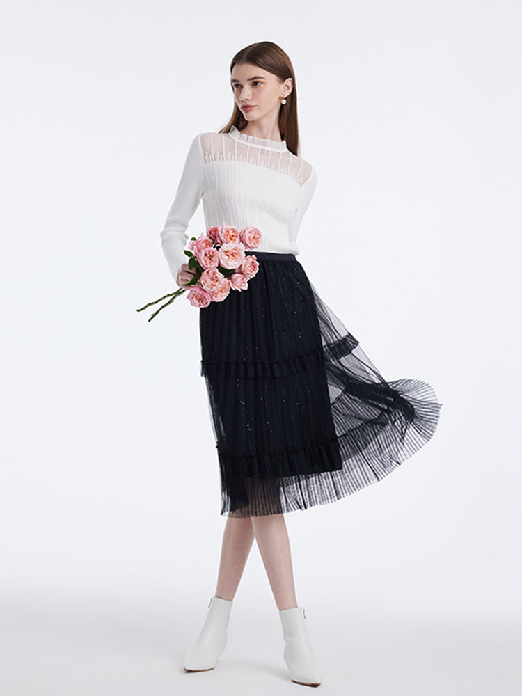 Tencel Wool Lace Ruffle Sweater GOELIA