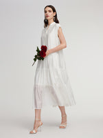 Tencel Blend Women V-Neck Maxi Dress Self Tie Belt Maxi Dress GOELIA