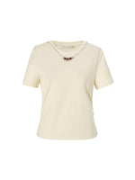 Cotton Side Twist Women T-Shirt With Detachable Beaded Chain GOELIA