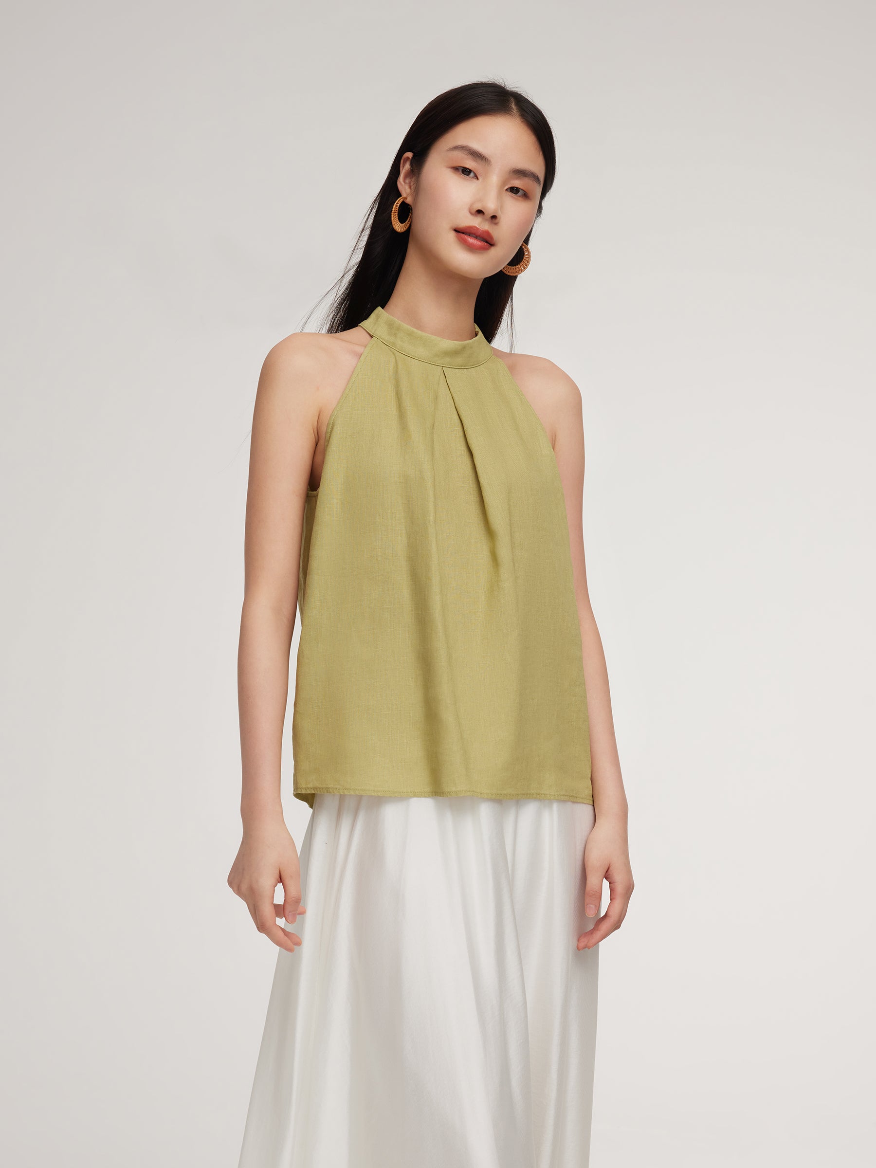 100% Linen Women Halter Tank Top GOELIA