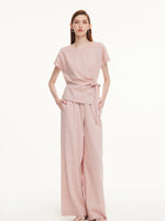 Tencel Linen Blend Side Tie Top And Pants Two-Piece Set GOELIA
