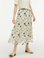 Floral Embroidered Women Elastic Waist Mesh Skirt GOELIA