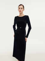 Velvet Glitter Stretch Asymmetrical Hem Top And Skirt Two-Piece Set With Belt GOELIA