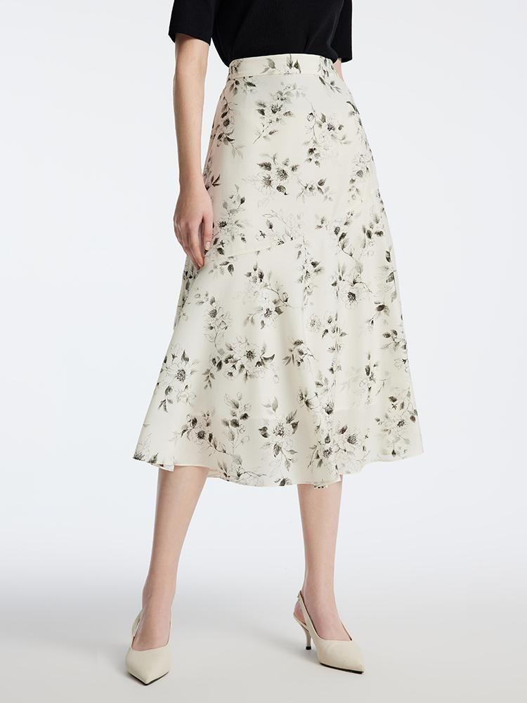 Ink Floral Print Mermaid Skirt GOELIA