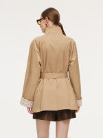 Cotton Stand Collar Lace Cuffs Women Self-Tie Belt Trench Coat GOELIA
