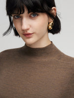 100% Wool Seamless Mock Neck Women Knit Top GOELIA