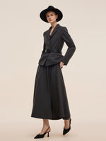 Worsted Wool Blend Women Blazer With Fringe Scarf And Belt GOELIA