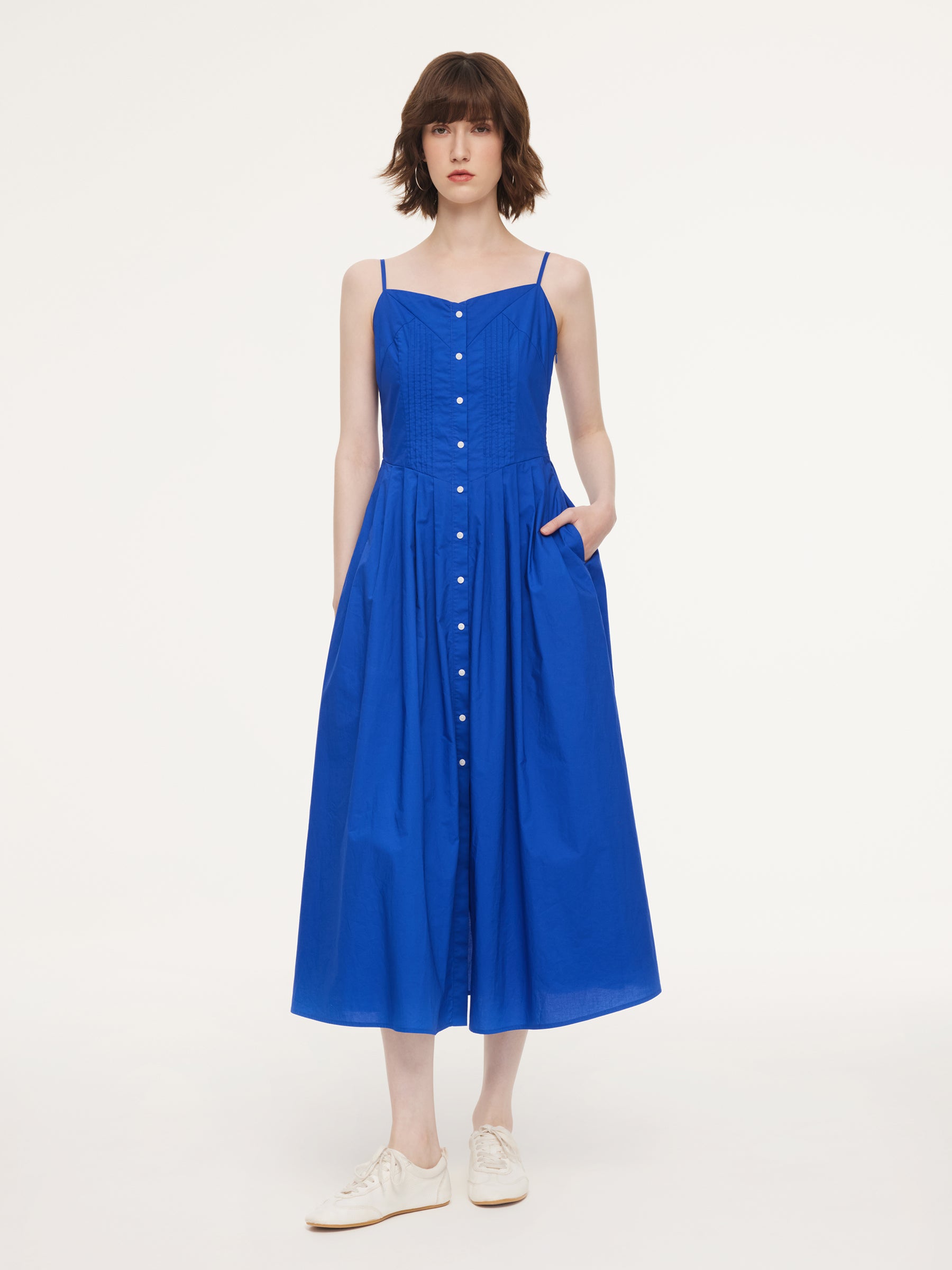100% Cotton Gathered Waist Women Strap Maxi Dress GOELIA 100% Cotton Gathered Waist Women Strap Maxi Dress GOELIA