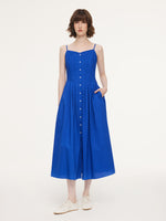100% Cotton Gathered Waist Women Strap Maxi Dress GOELIA