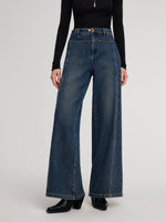 100% Cotton Brushed Denim Straight Wide Leg Women Jeans GOELIA