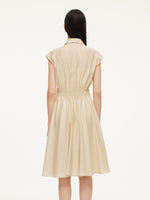 Tencel Acetate Linen Blend Cap Sleeve Women Midi Shirt Dress GOELIA