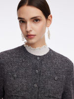 Mohair Wool Blend Sequins Women Cardigan GOELIA