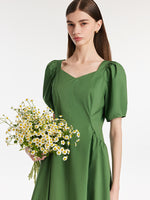 Square Neck Puff Sleeves Women Midi Dress GOELIA