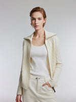 [Preview] Wool Yak Blend Cable Knit Women Two-Way Zip Cardigan GOELIA