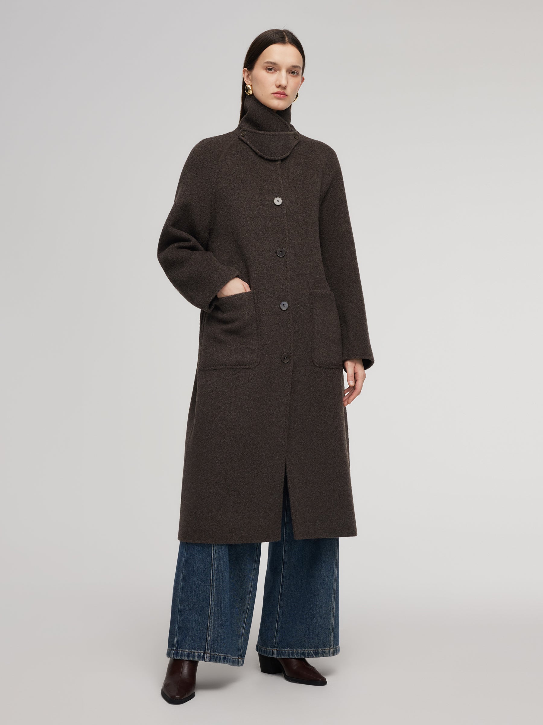 Wool Camel Hair Blend Double-Faced Women Wrap Overcoat GOELIA
