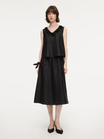 18MM Gambiered Canton Gauze Floral V-Neck Women Sleeveless Maxi Dress With Scrunchie GOELIA