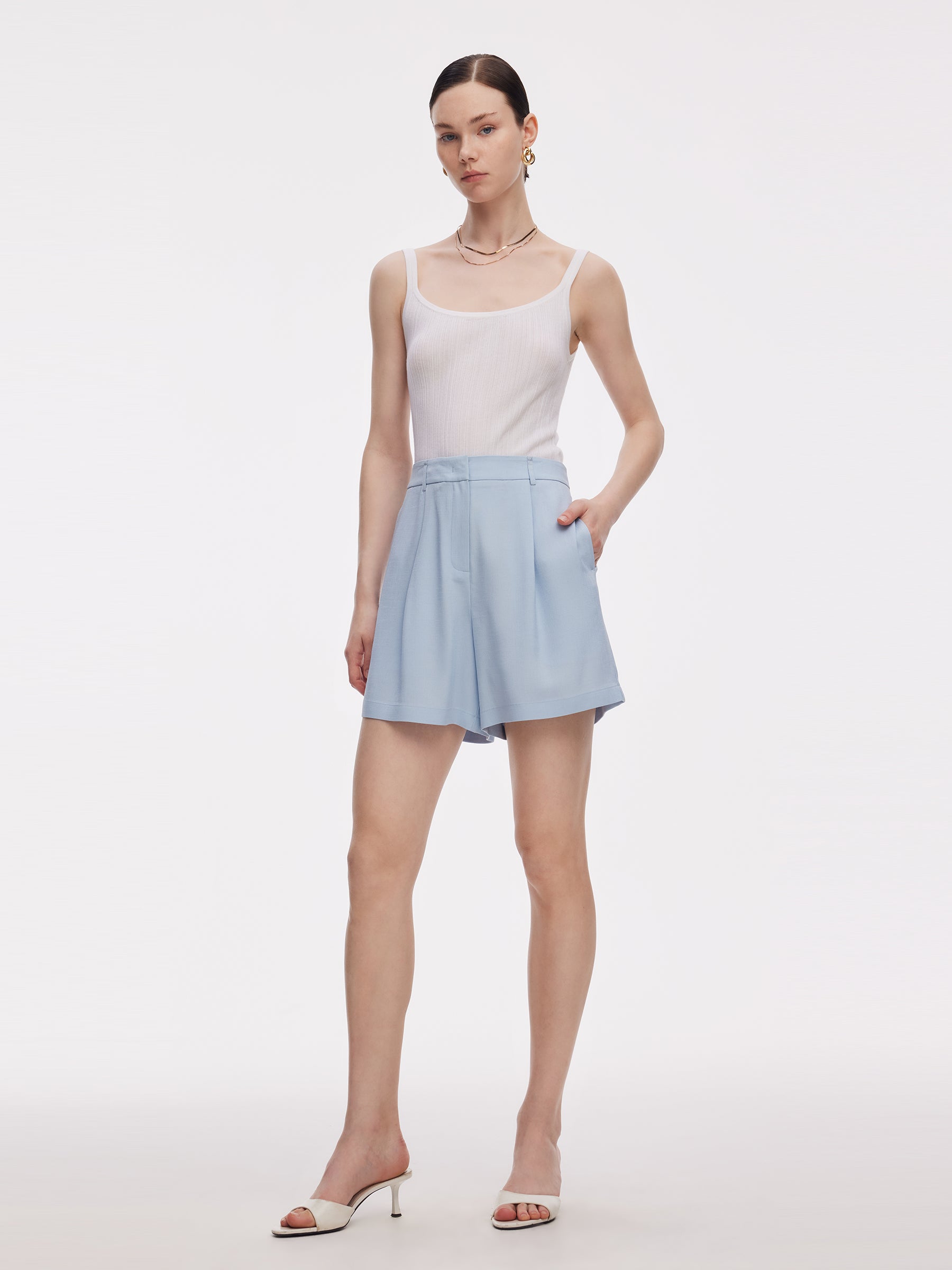 100% Acetate Adjustable Waist Women Shorts GOELIA