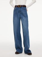 Cotton Denim Women Curved Leg Jeans With Belt GOELIA