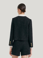 Elegant Black Tweed Cropped Women Jacket GOELIA