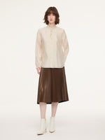 Acetate Modal Blend Ruffle Neck Women Shirt GOELIA
