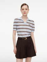 Navy Combo Stripe Women Polo Knit Top GOELIA