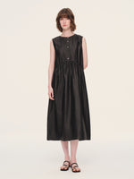 12MM Gambiered Canton Gauze Reversible Women Sleeveless Maxi Dress GOELIA