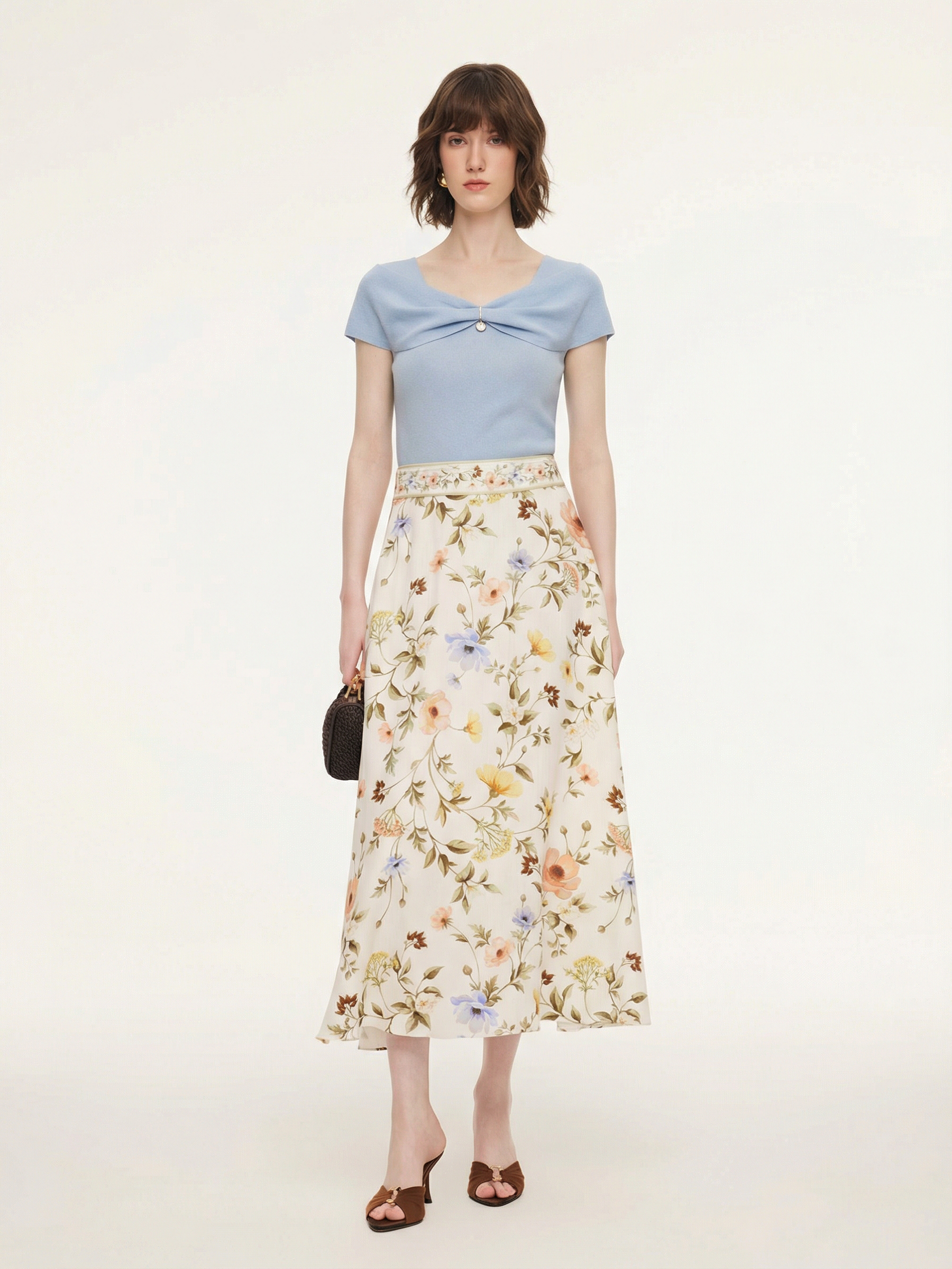 Lyocell Blend Off Shoulder Women Knit Top With Detachable Magnetic Flower GOELIA