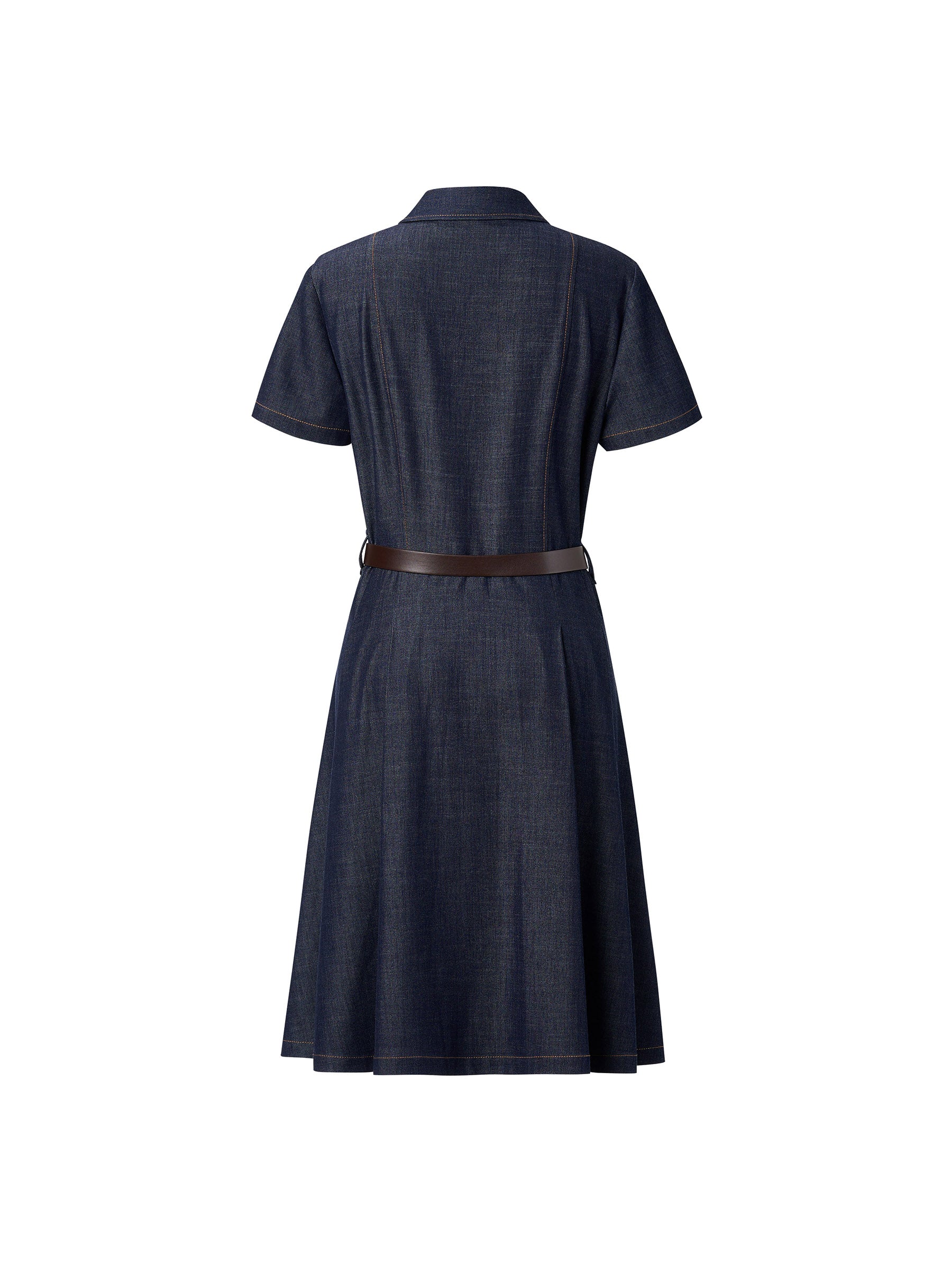 [Preview] Gather-Waisted Women Shirt Midi Dress With Leather Belt GOELIA