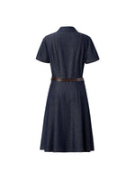 [Preview] Gather-Waisted Women Shirt Midi Dress With Leather Belt GOELIA