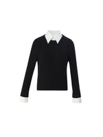 Wool Blend Cable Knit Women Sweater With Detachable Collar And Cuffs GOELIA