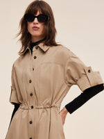 Cotton Drawstring Waist Women Trench Coat GOELIA