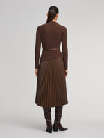 100% Wool Knit Top And PU Leather Skirt Two-Piece Set With Belt GOELIA